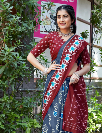 Grey Jaipuri Printed Mul Cotton Saree