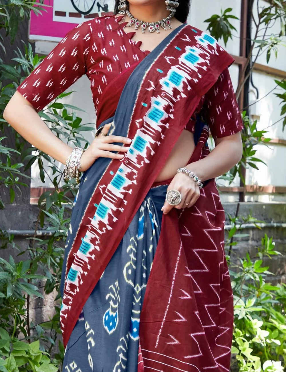 Grey Jaipuri Printed Mul Cotton Saree