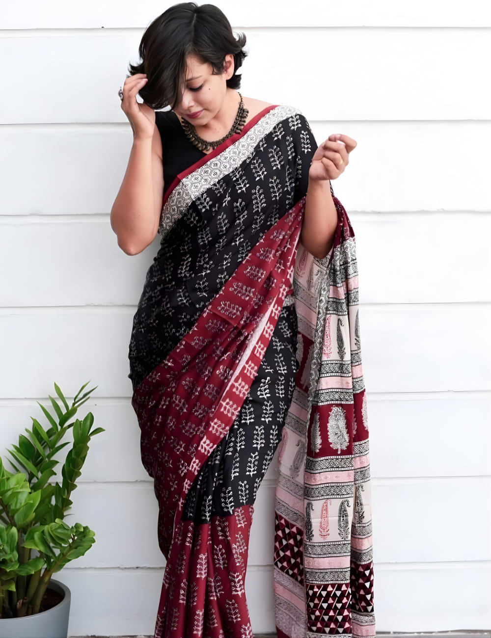 Brown Mul Cotton Saree