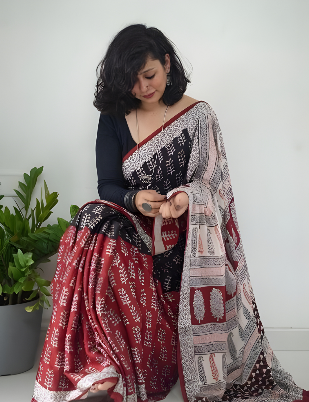 Brown Mul Cotton Saree