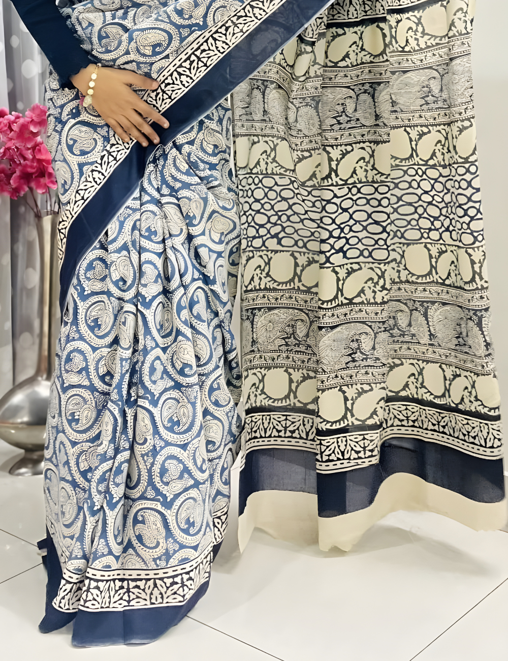 Indigo Mul Cotton Saree