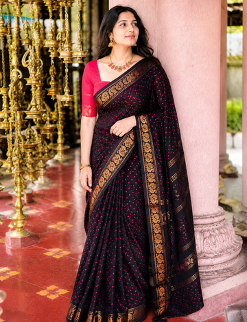 Black - Handblock Sungadi Saree