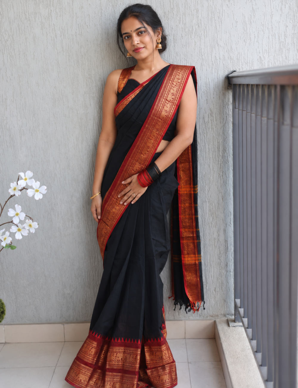 Black - Vintage Chettinad Cotton Saree