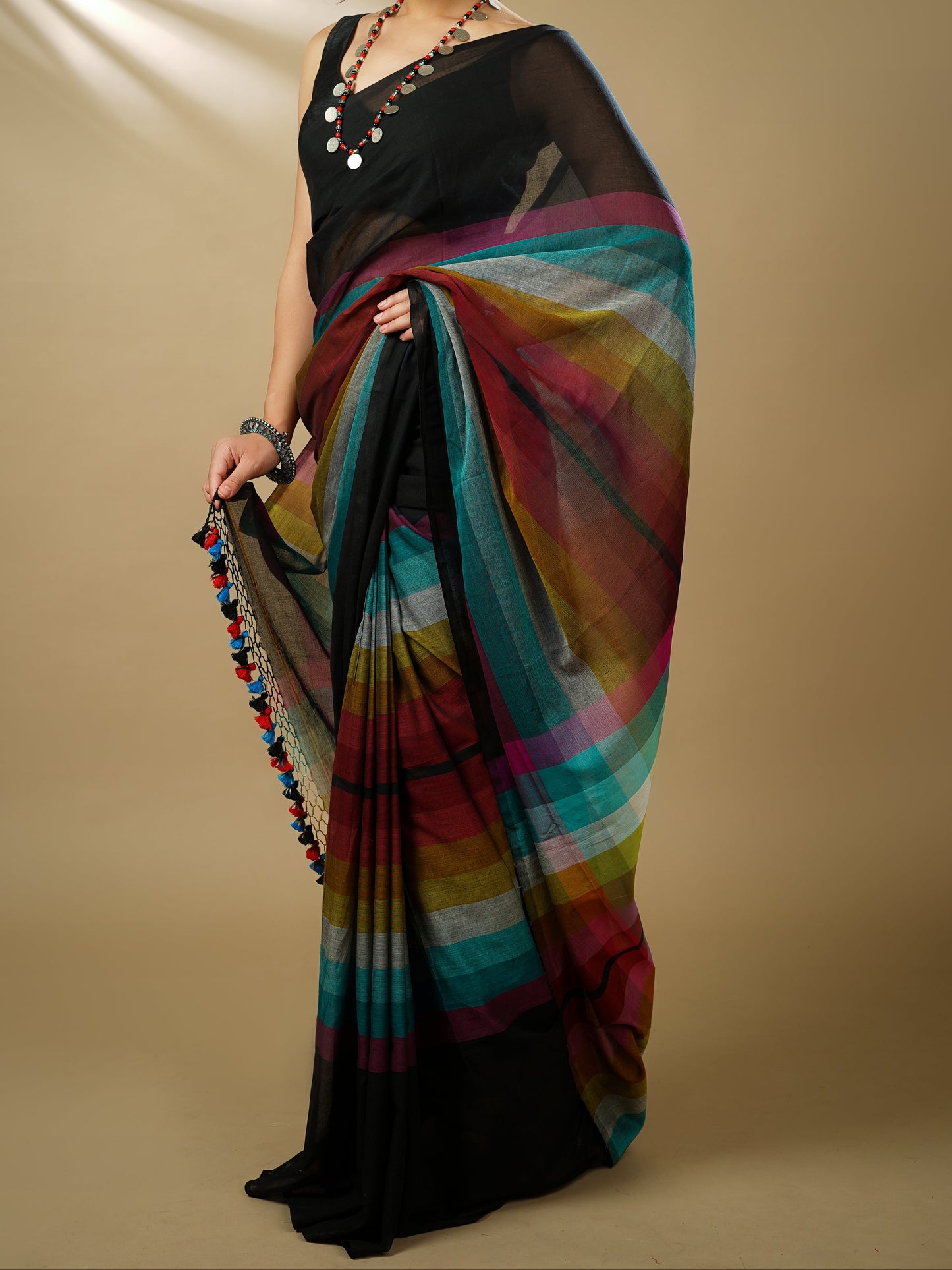 Rainbow Handloom Mul Cotton Saree (Black)