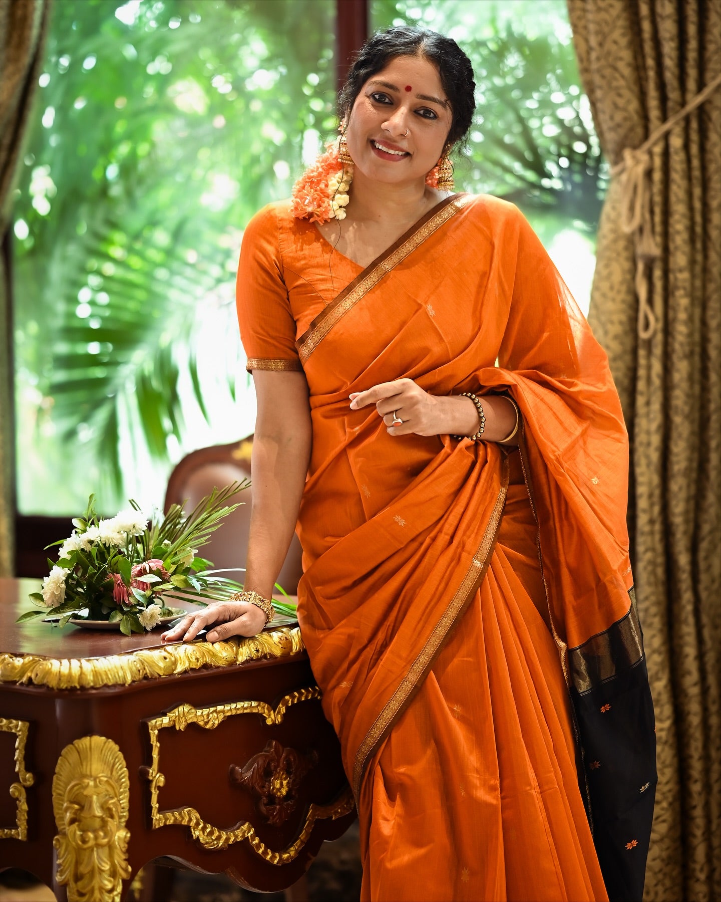 Orange and black - Heartbeat Anumol Silk cotton Handloom saree