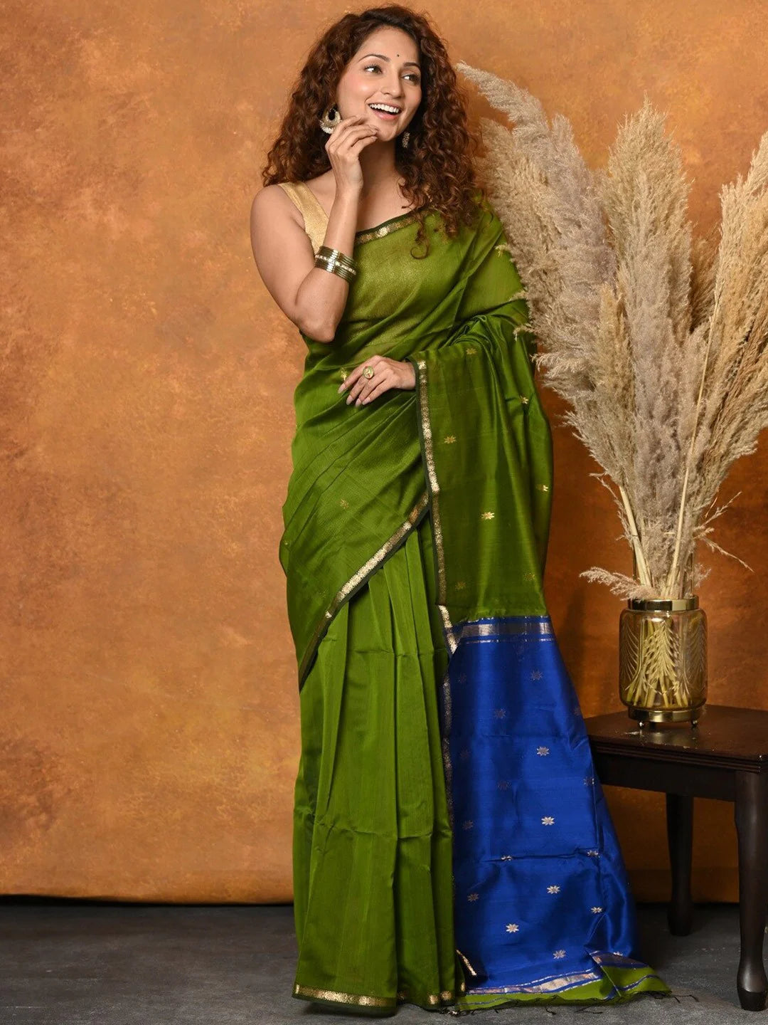 Light Green and Blue - Silk cotton Handloom Saree