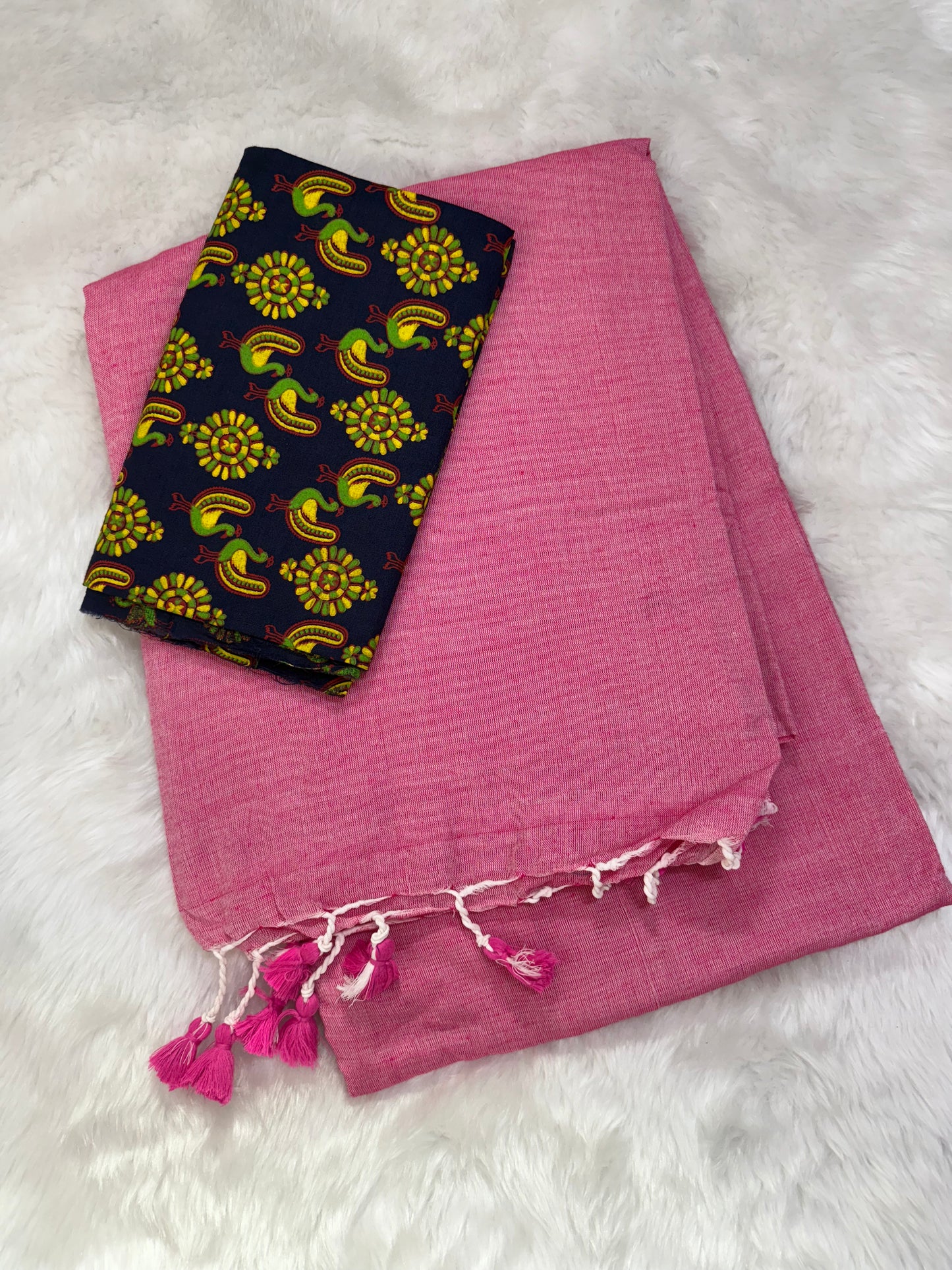 Baby Pink - Khadi Combo Saree