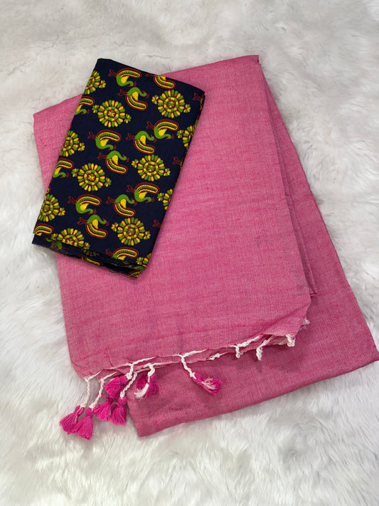 Baby Pink - Khadi Combo Saree