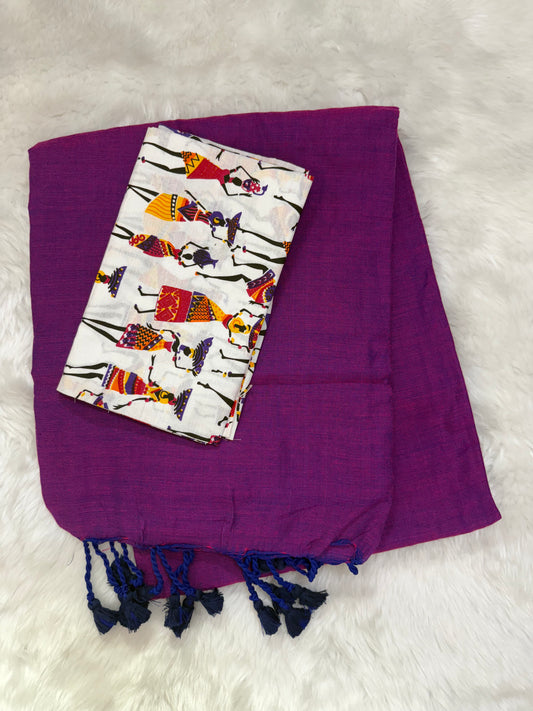 Purple - Khadi Combo Saree