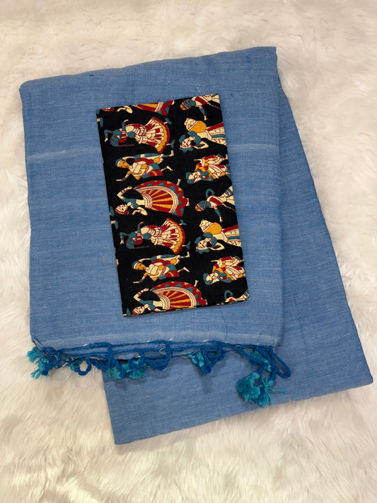 Blue - Khadi Combo Saree