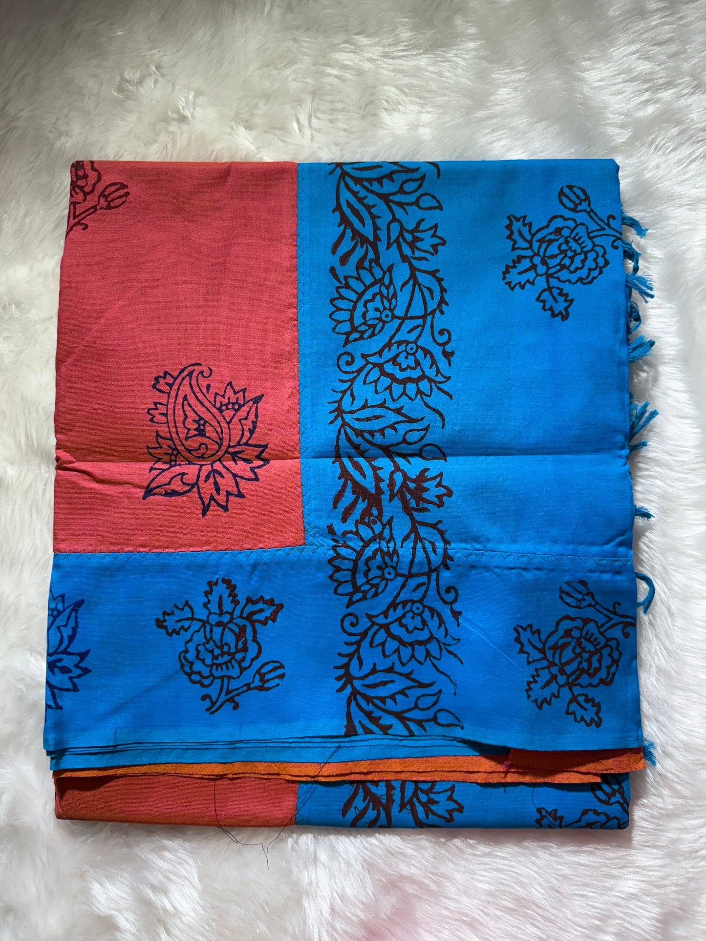 Peach with Blue Venkatagiri Cotton Saree