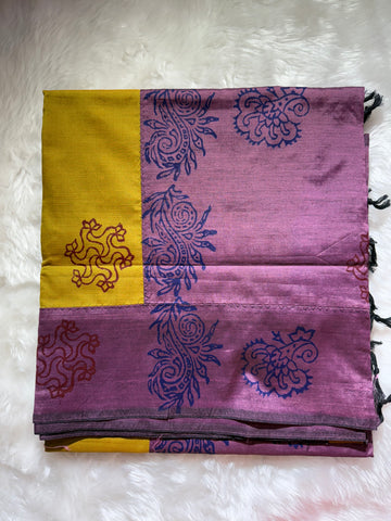 Mustard Yellow with Violet Venkatagiri Cotton Saree