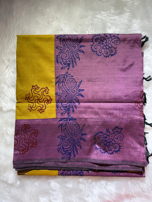 Mustard Yellow with Violet Venkatagiri Cotton Saree