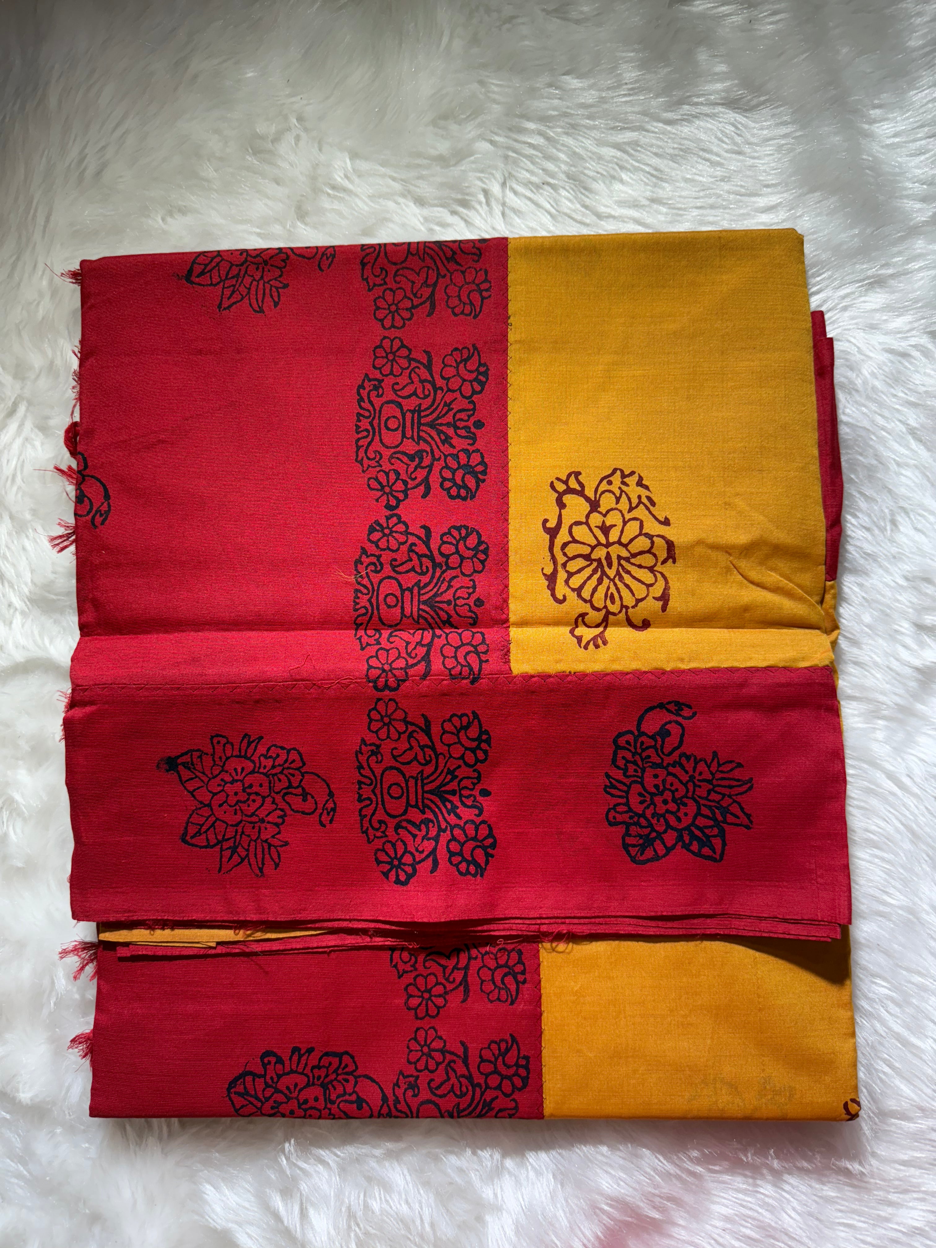 Mustard Yellow with Red Venkatagiri Cotton Saree