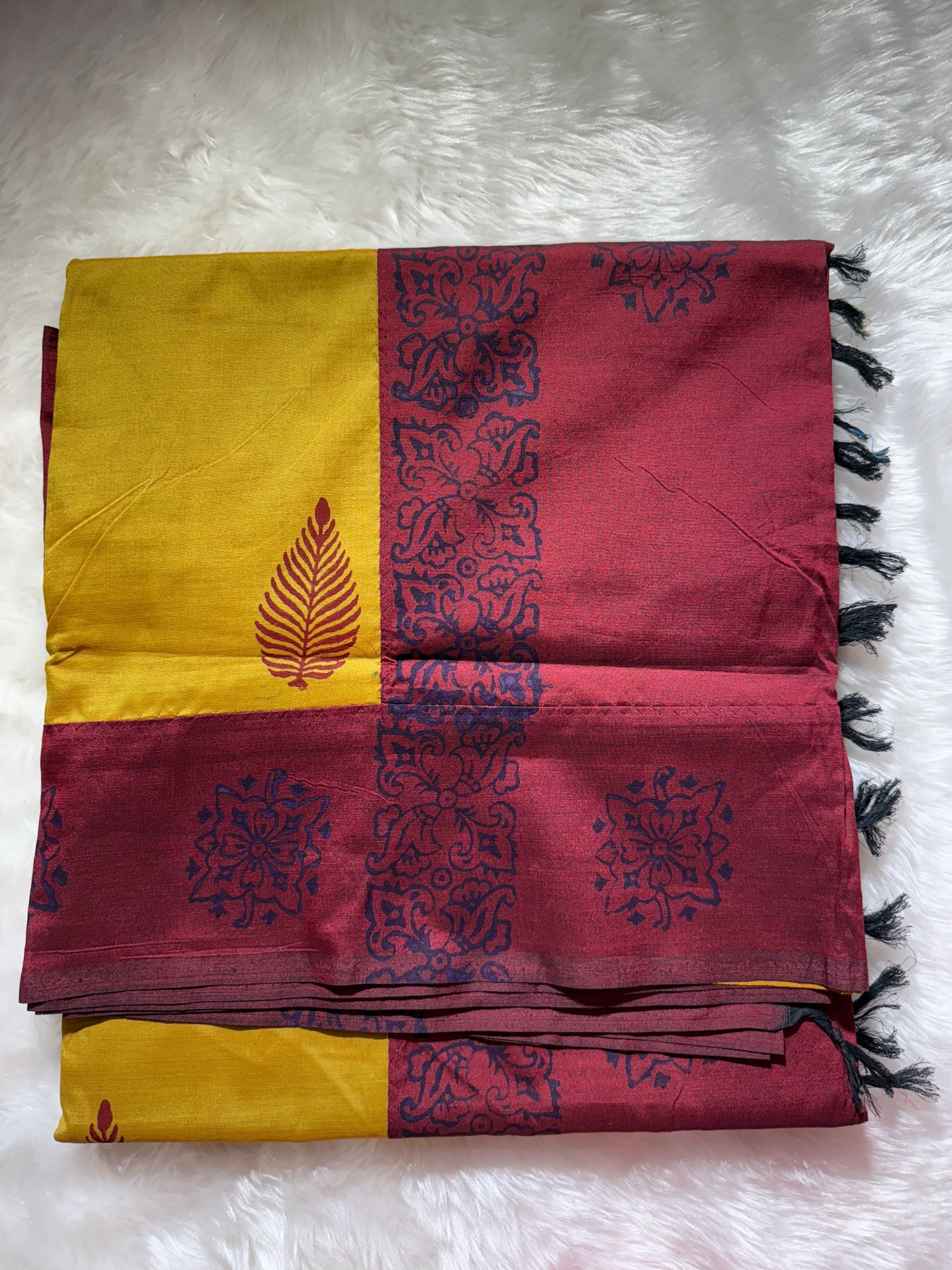 Mustard Yellow with Maroon Venkatagiri Cotton Saree