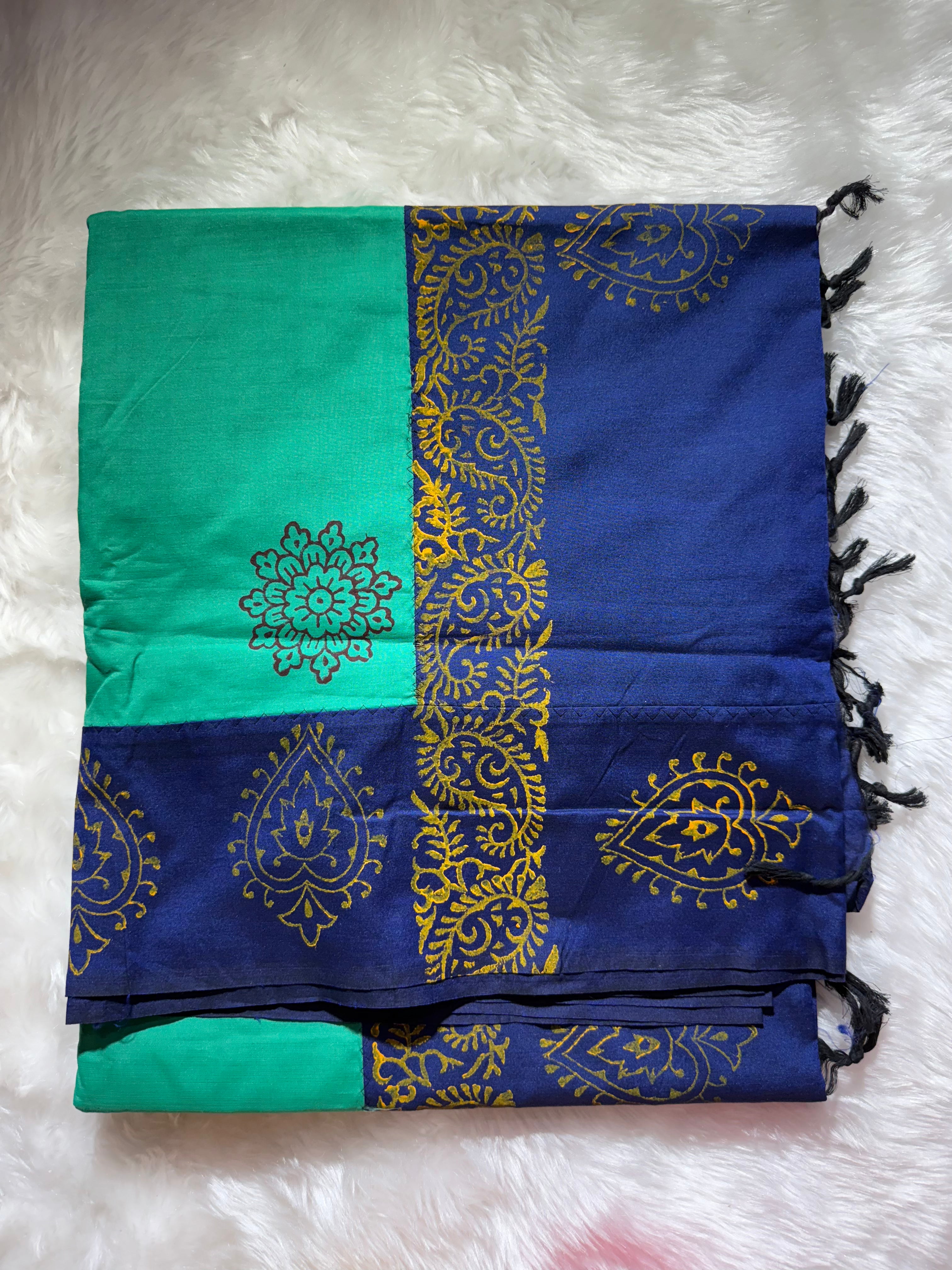 Teal Blue with Navuy Blue Venkatagiri Cotton Saree
