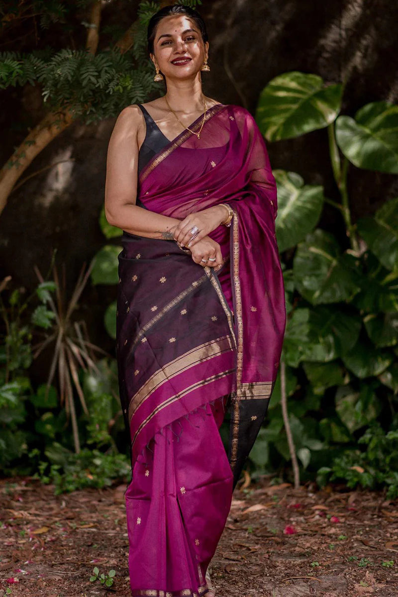 Jamun and Black - Silk cotton Handloom Saree