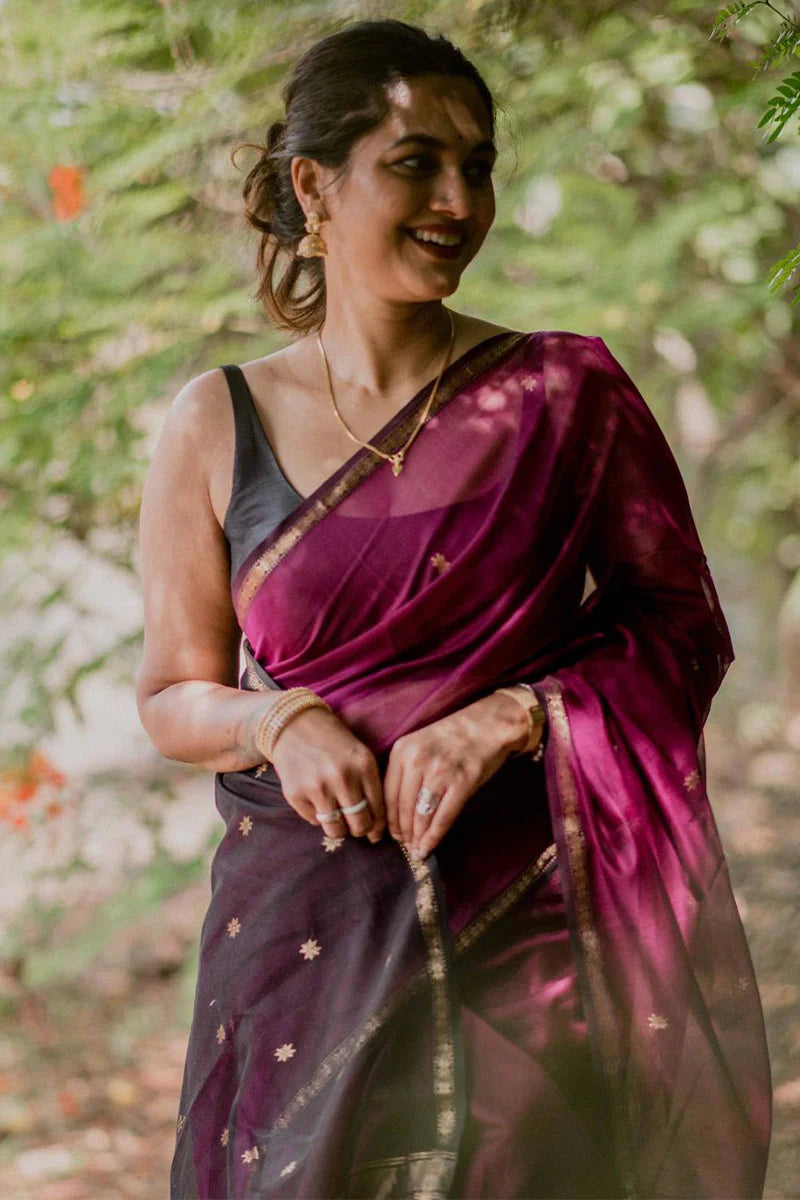 Jamun and Black - Silk cotton Handloom Saree