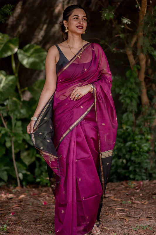 Jamun and Black - Silk cotton Handloom Saree