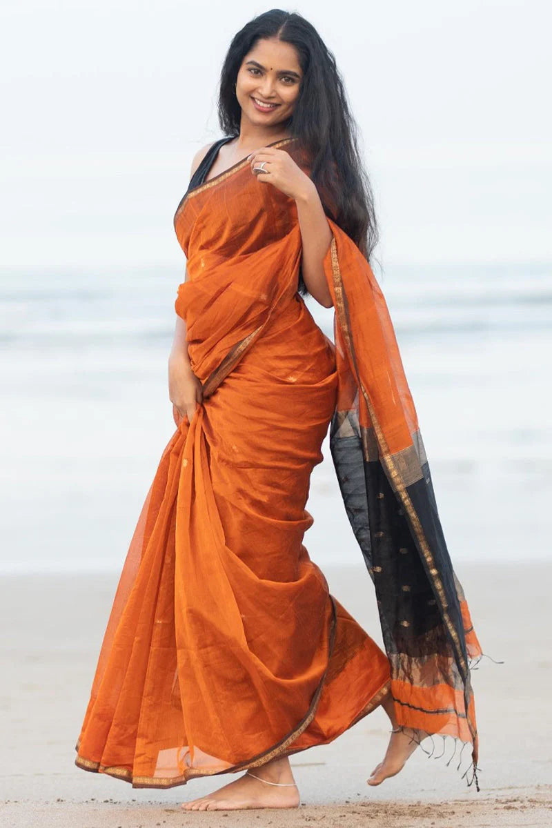 Orange and black - Silk cotton Handloom saree