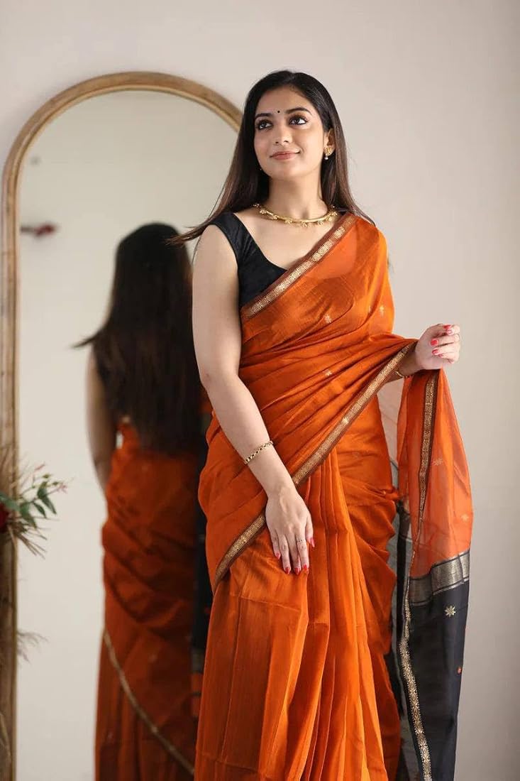 Orange - Silk cotton Handloom saree