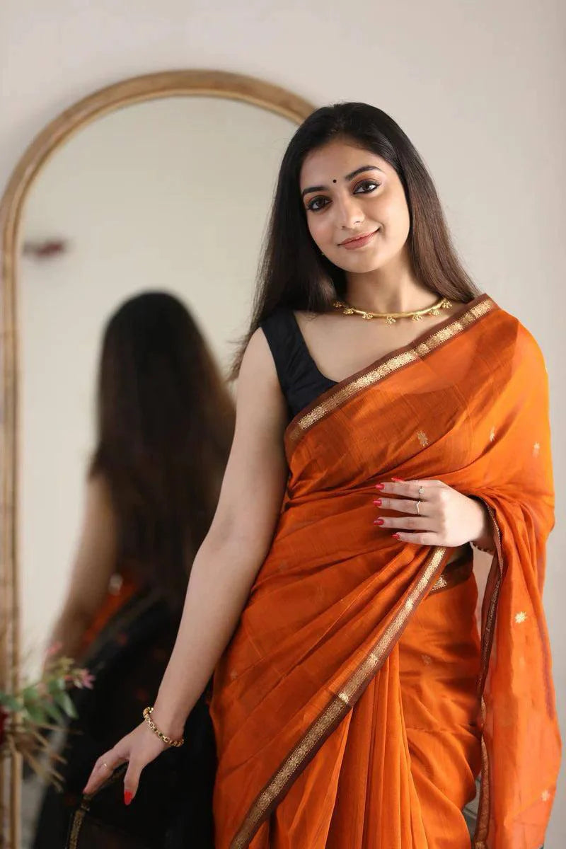 Orange - Silk cotton Handloom saree