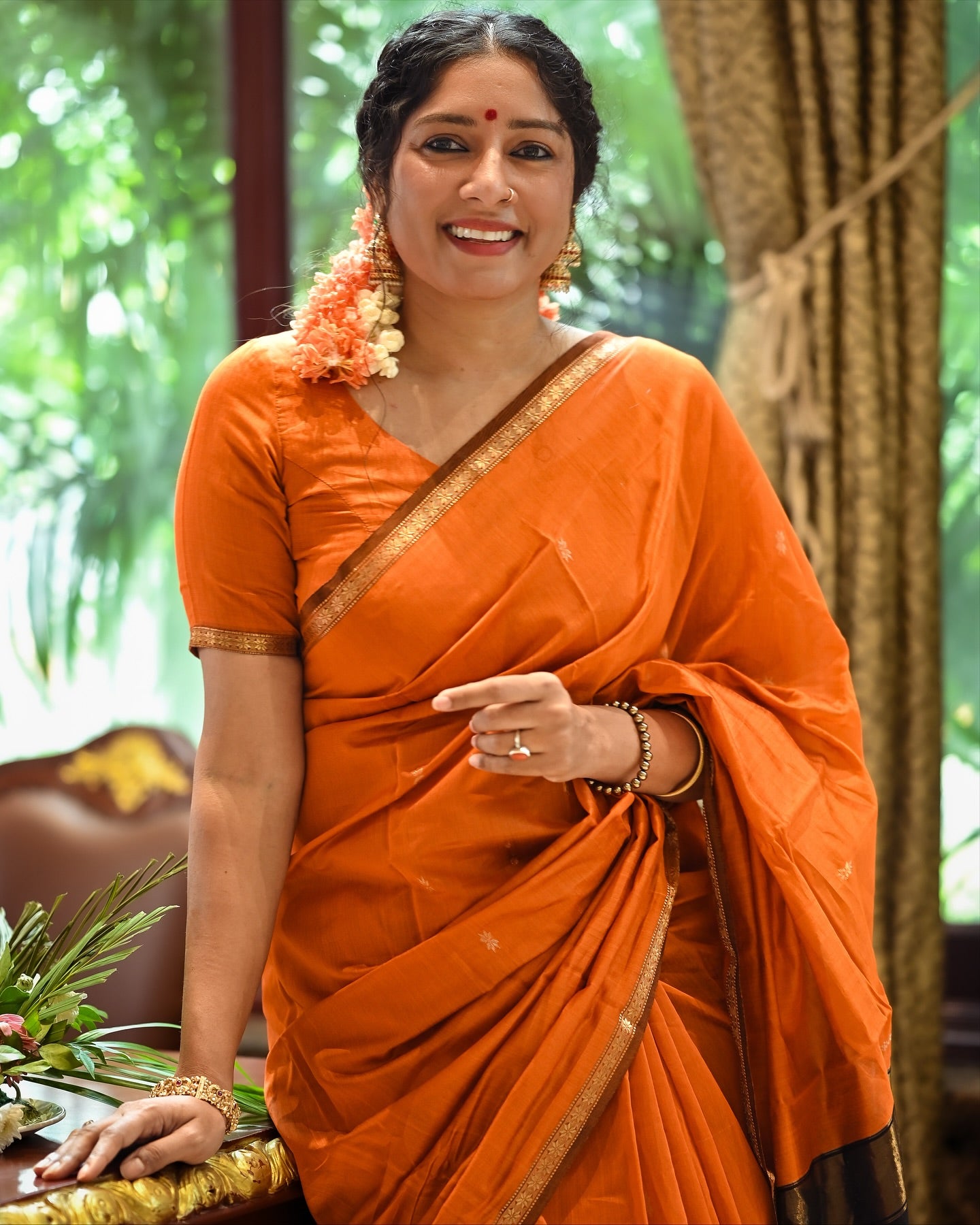 Orange and black - Heartbeat Anumol Silk cotton Handloom saree