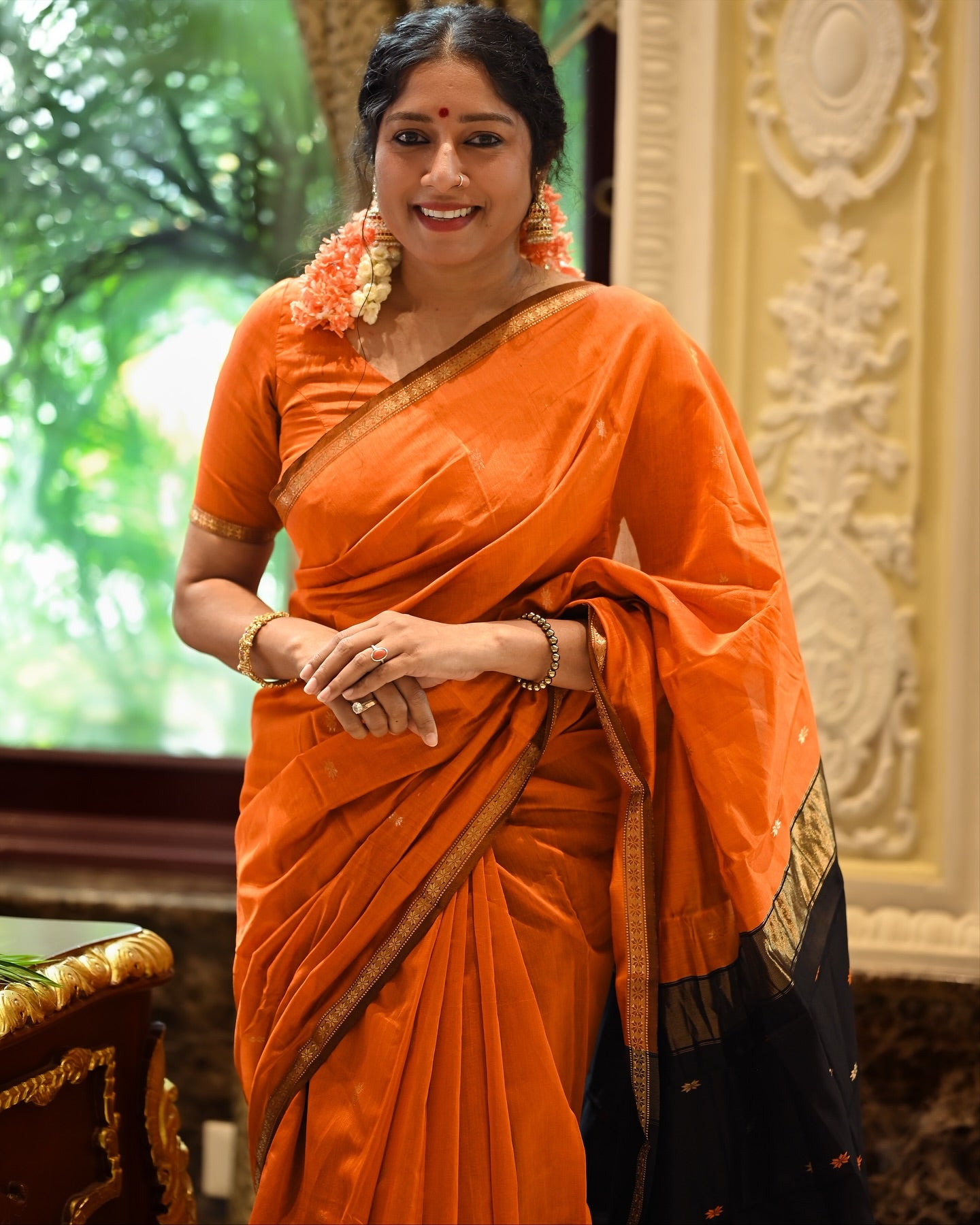 Orange and black - Heartbeat Anumol Silk cotton Handloom saree