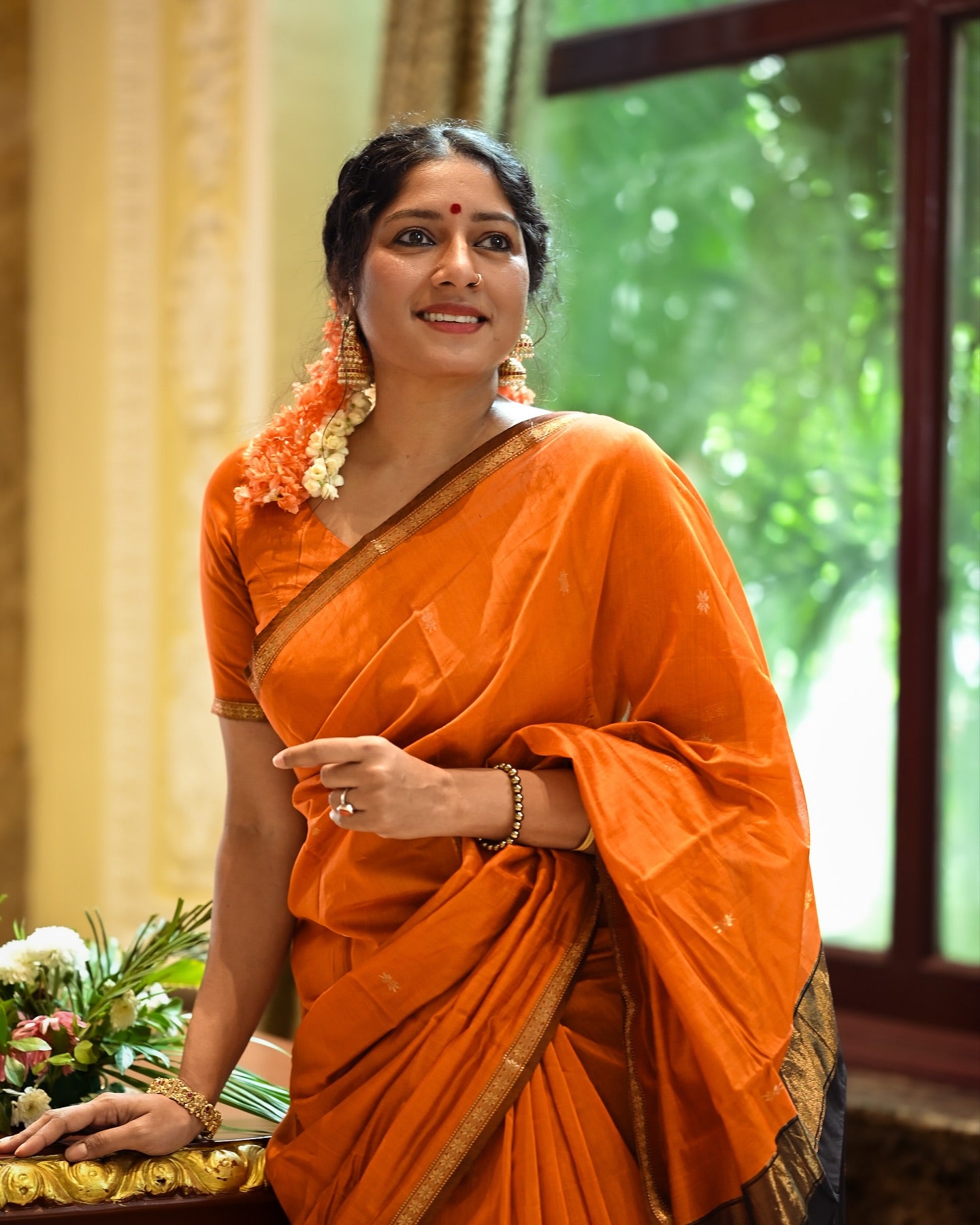 Orange and black - Heartbeat Anumol Silk cotton Handloom saree