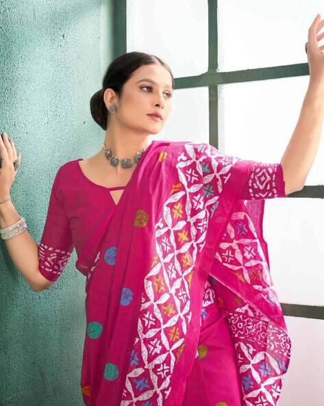 Pink Jaipuri Printed Mul Cotton Saree