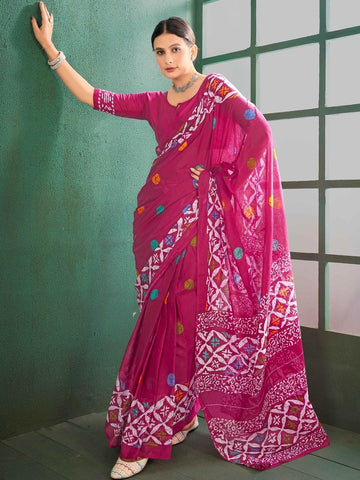 Pink Jaipuri Printed Mul Cotton Saree