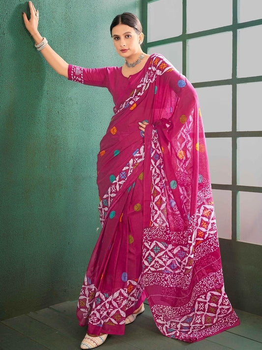 Pink Jaipuri Printed Mul Cotton Saree