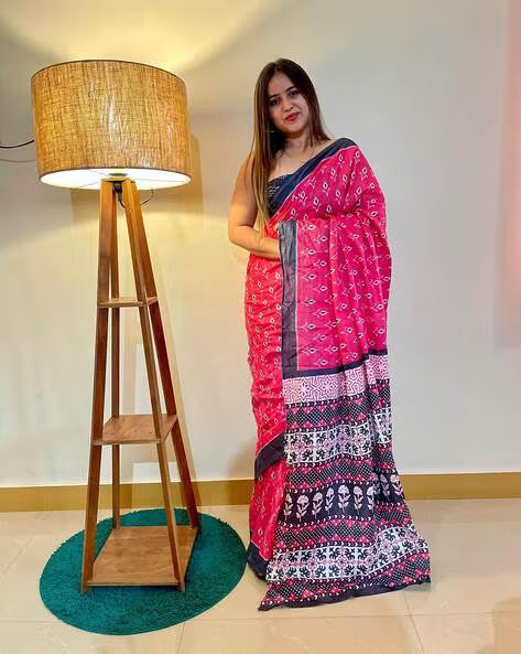 Dark Pink Jaipuri Printed Mul Cotton Saree