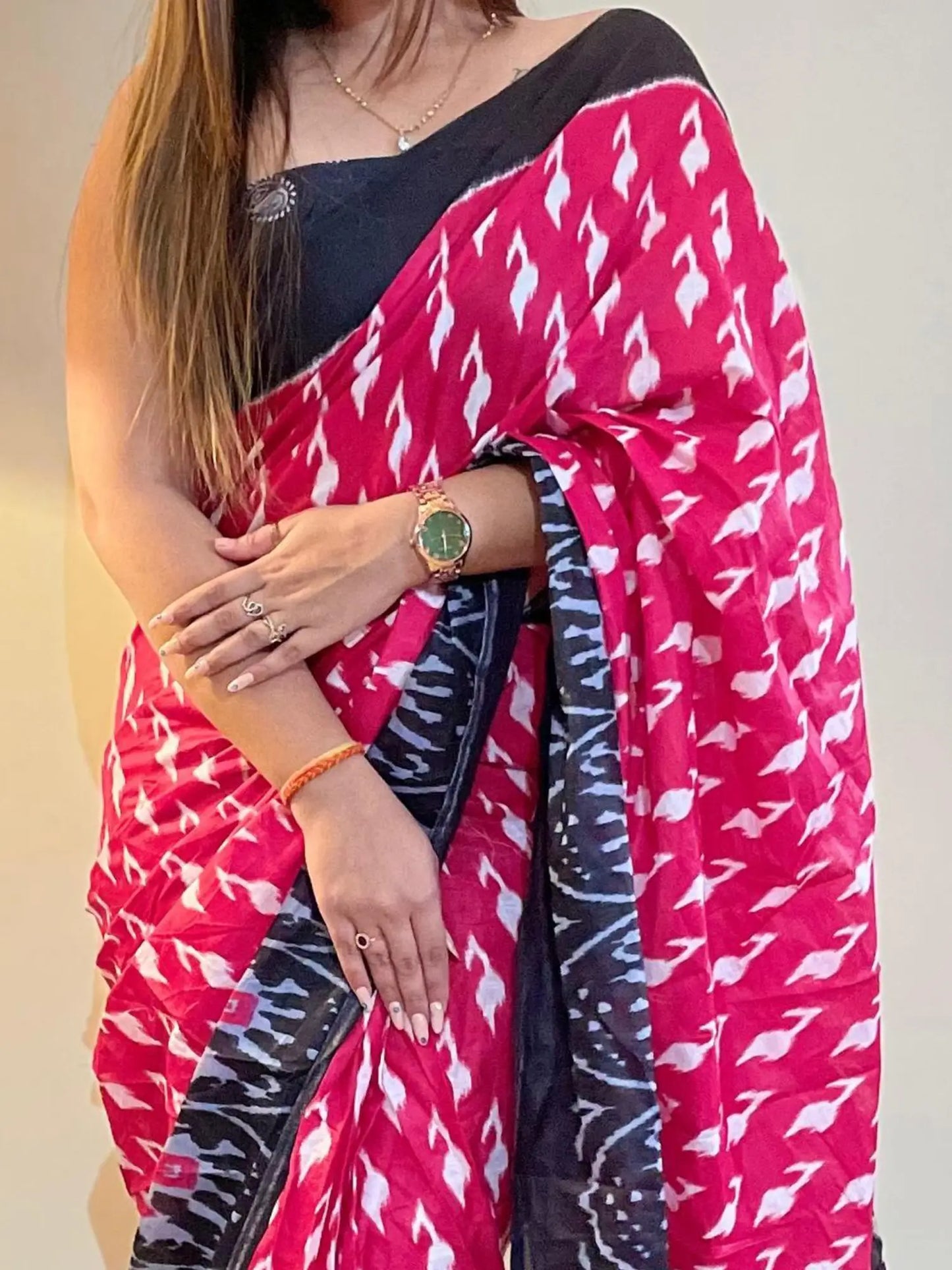 Rani Pink Jaipuri Printed Mul Cotton Saree