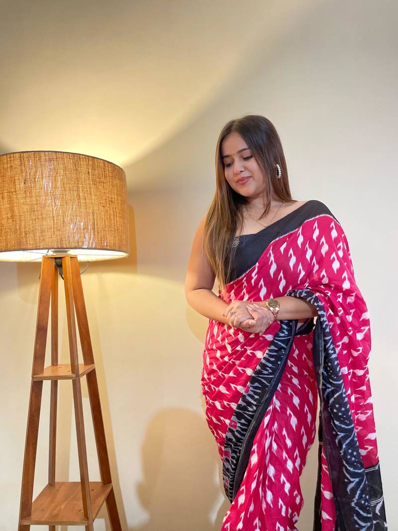 Rani Pink Jaipuri Printed Mul Cotton Saree
