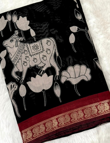 Black Traditional Pichwai Silk Saree