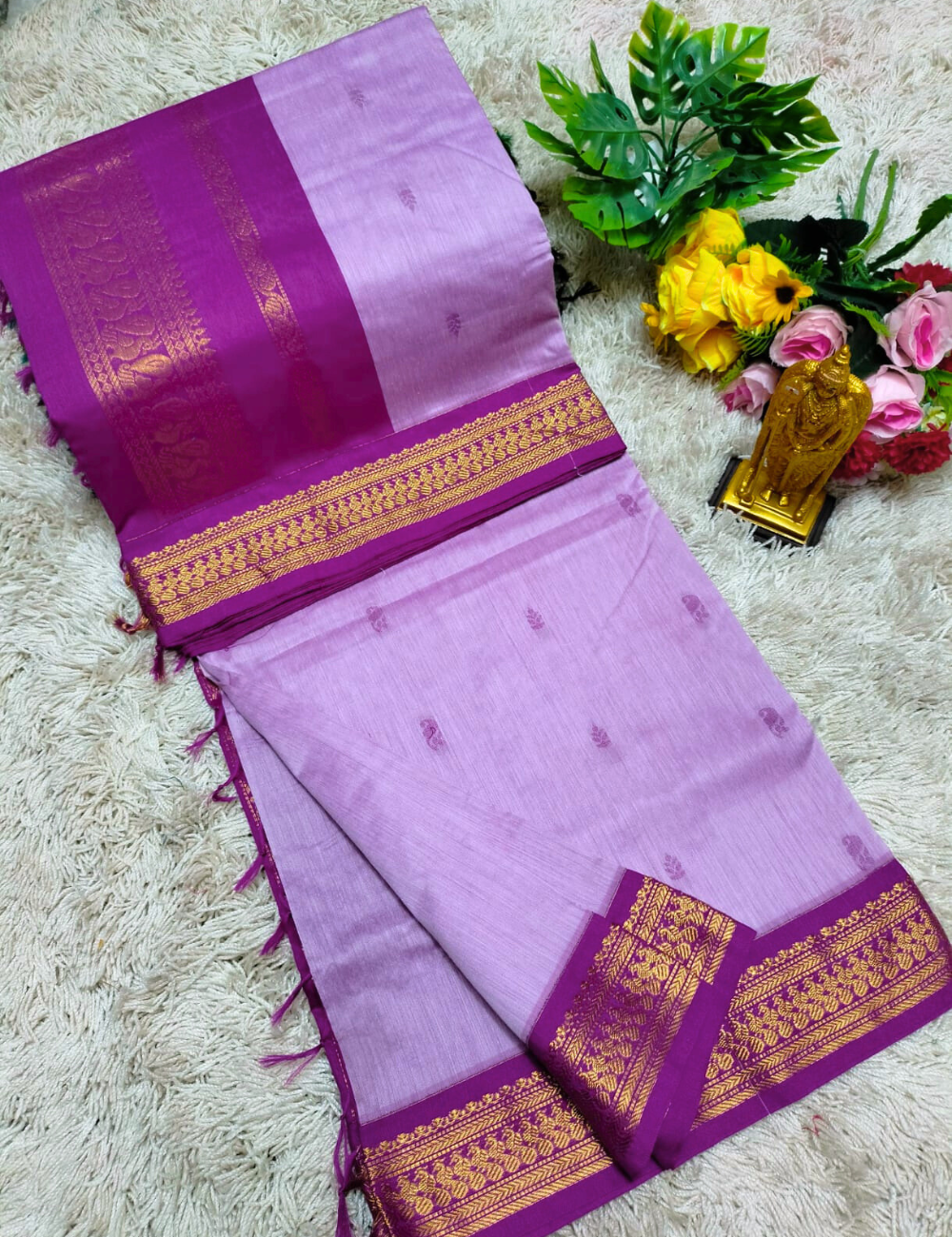 Lavender Butta Kalyani Silk Cotton Saree