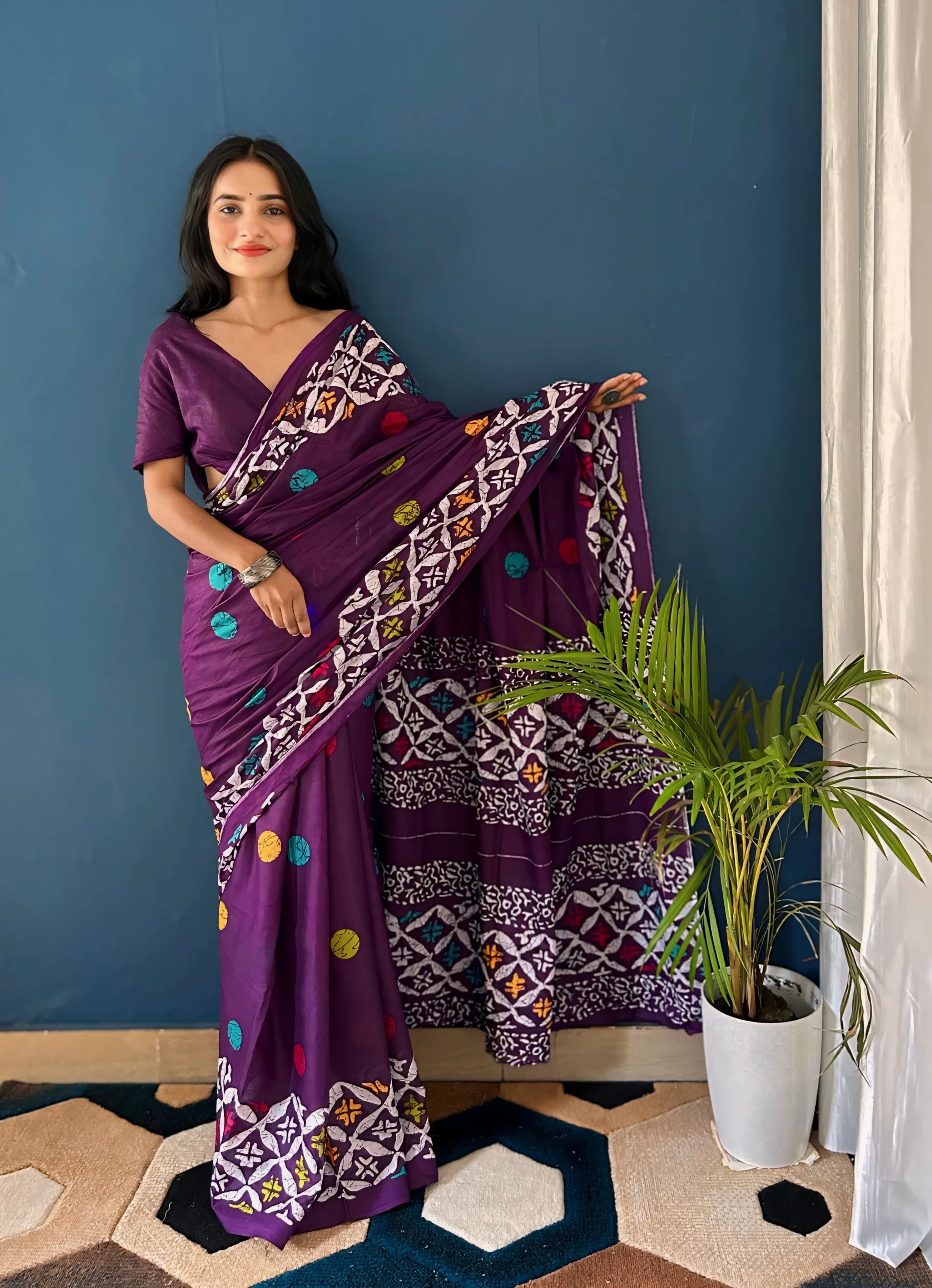 Purple Jaipuri Printed Mul Cotton Saree