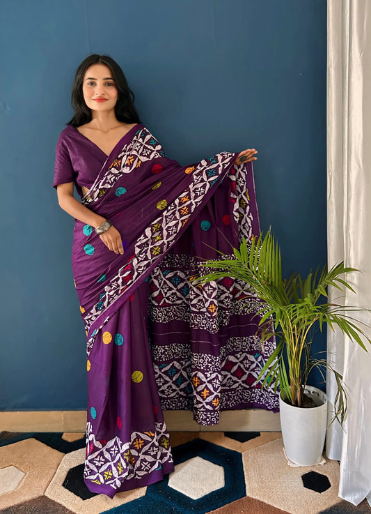 Purple Jaipuri Printed Mul Cotton Saree