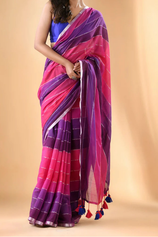 Rainbow Mul Cotton Saree (Purple + Pink)