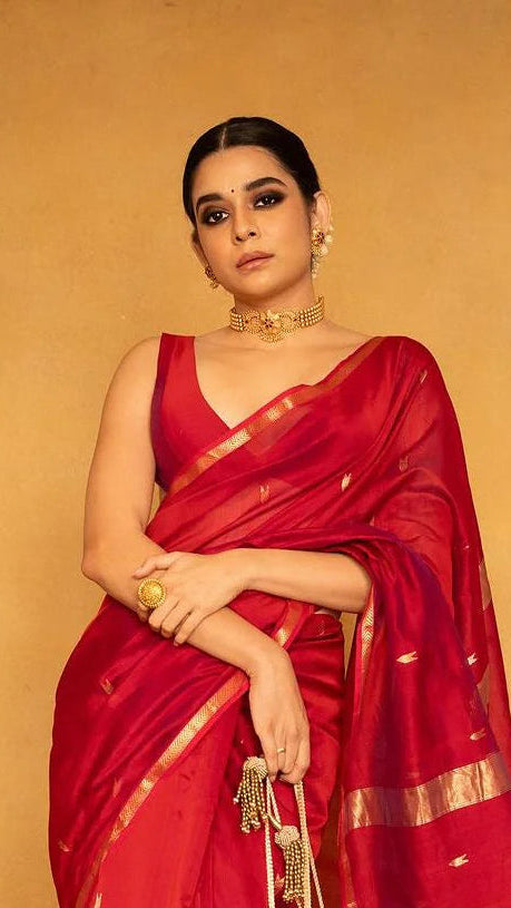 Red - Silk Cotton Handloom Saree