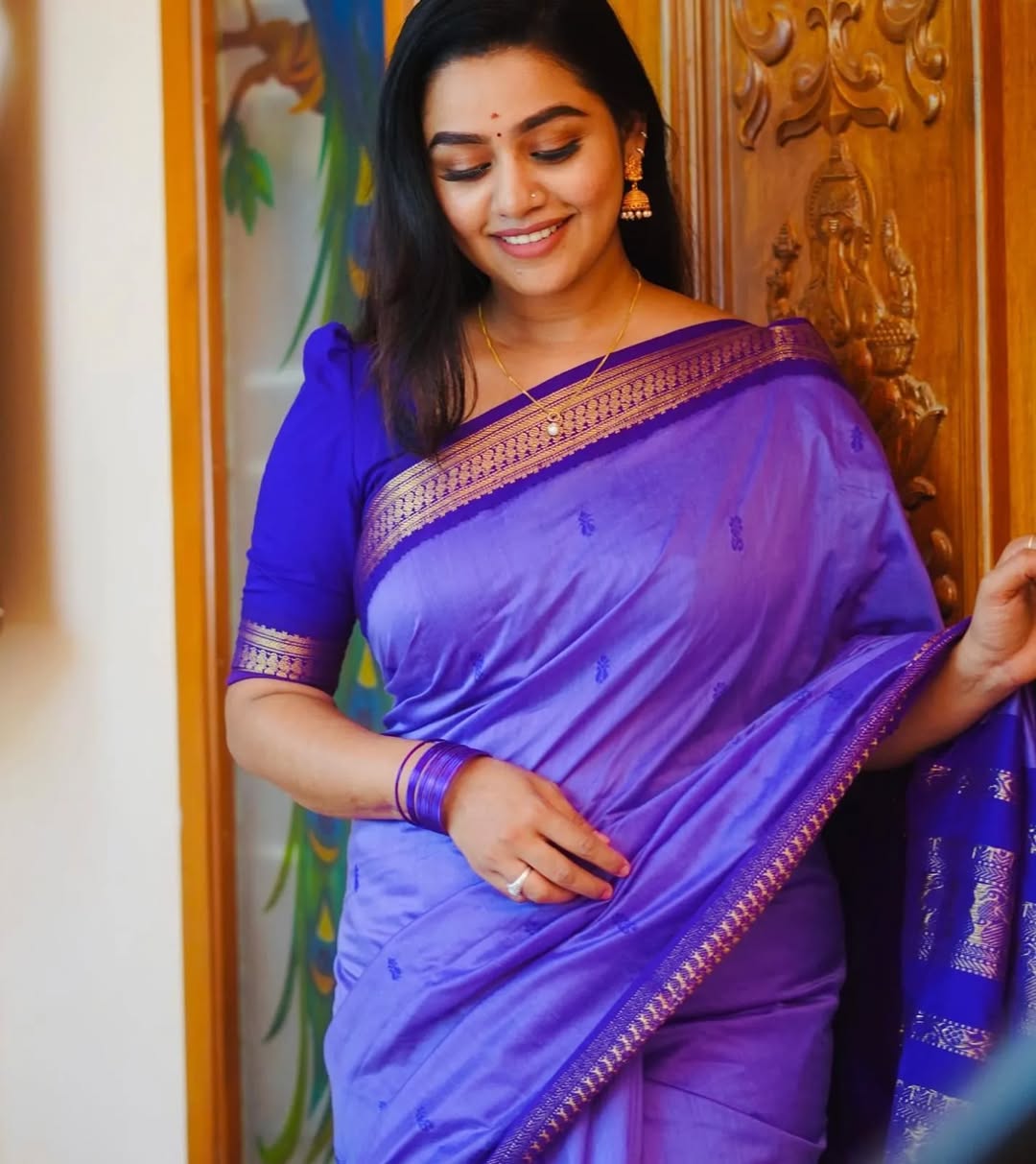 Purple Butta Kalyani Silk Cotton Saree