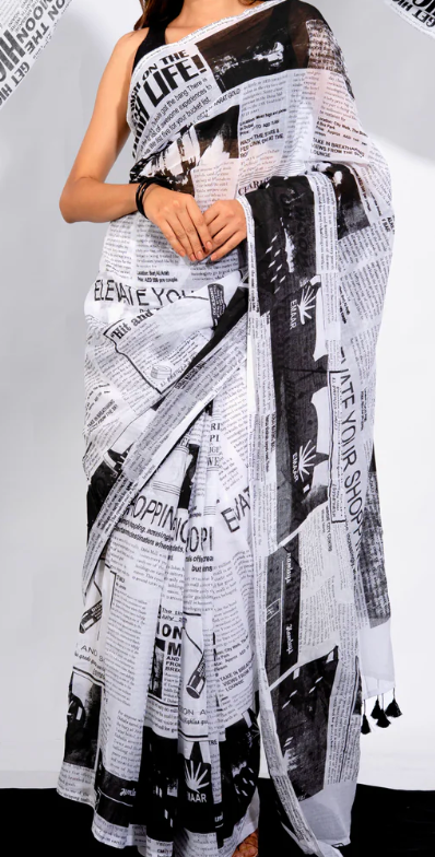 Newspaper Mul Cotton Saree