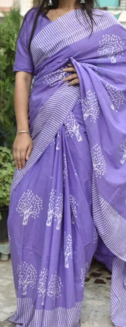 Lavender 100% Mul Cotton Saree