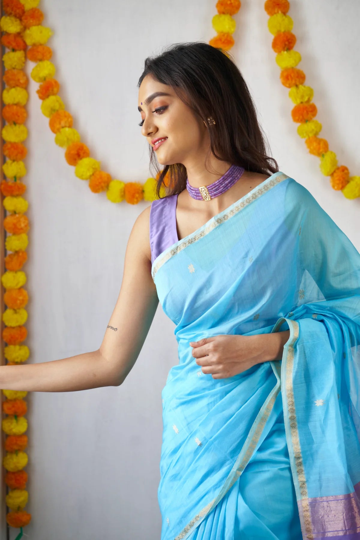 Sky Blue and Lavender - Silk cotton saree
