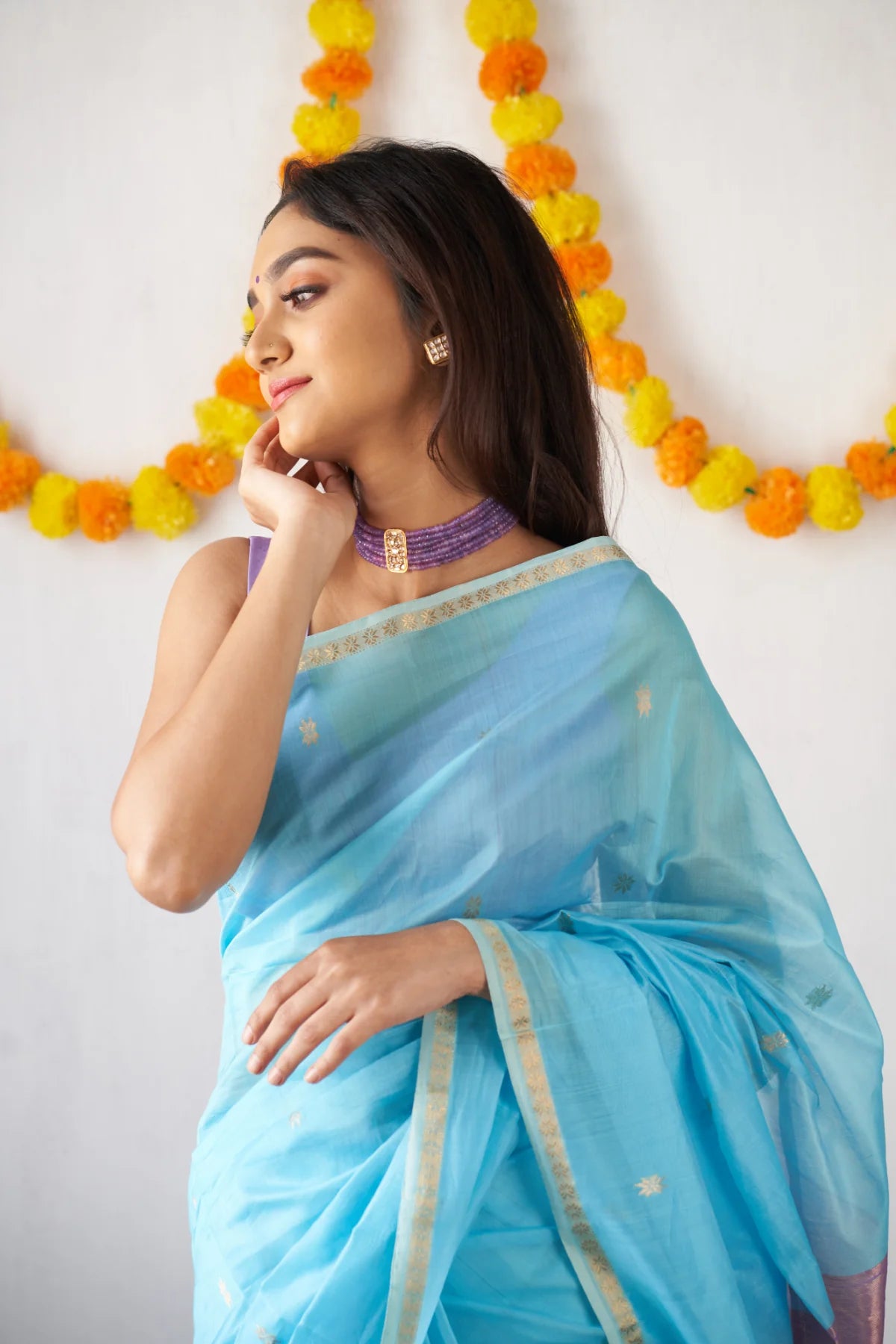 Sky Blue and Lavender - Silk cotton saree