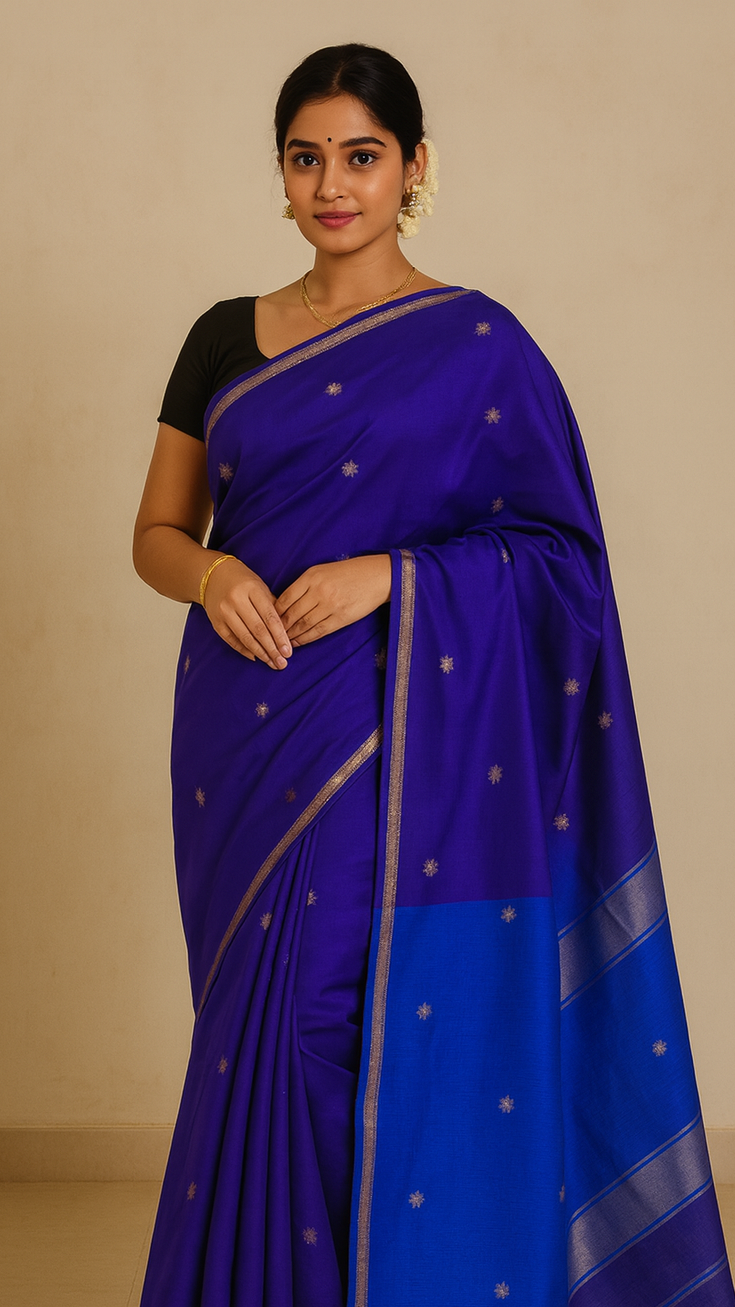 Violet and Blue - Silk cotton Handloom Saree