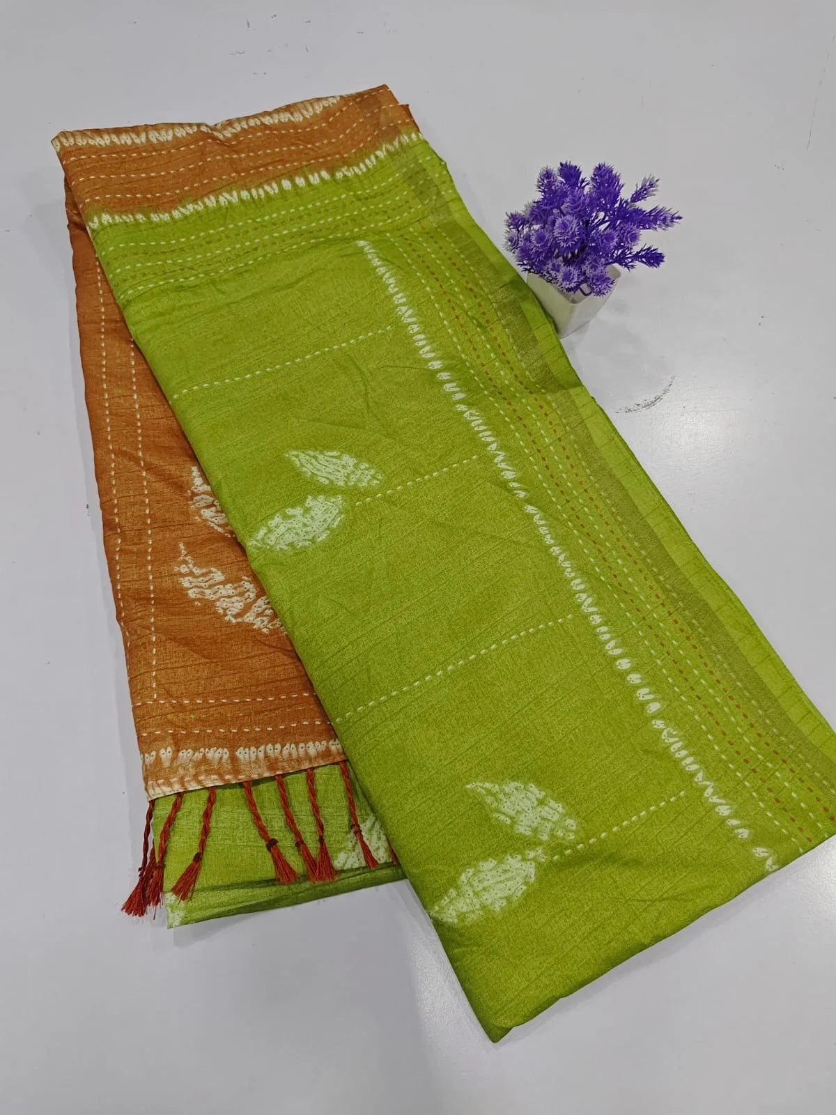 Parrot Green Tussar Silk saree