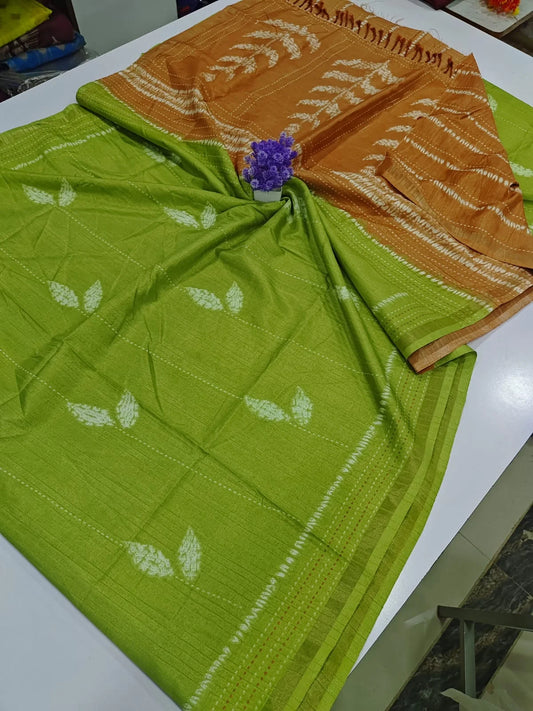 Parrot Green Tussar Silk saree