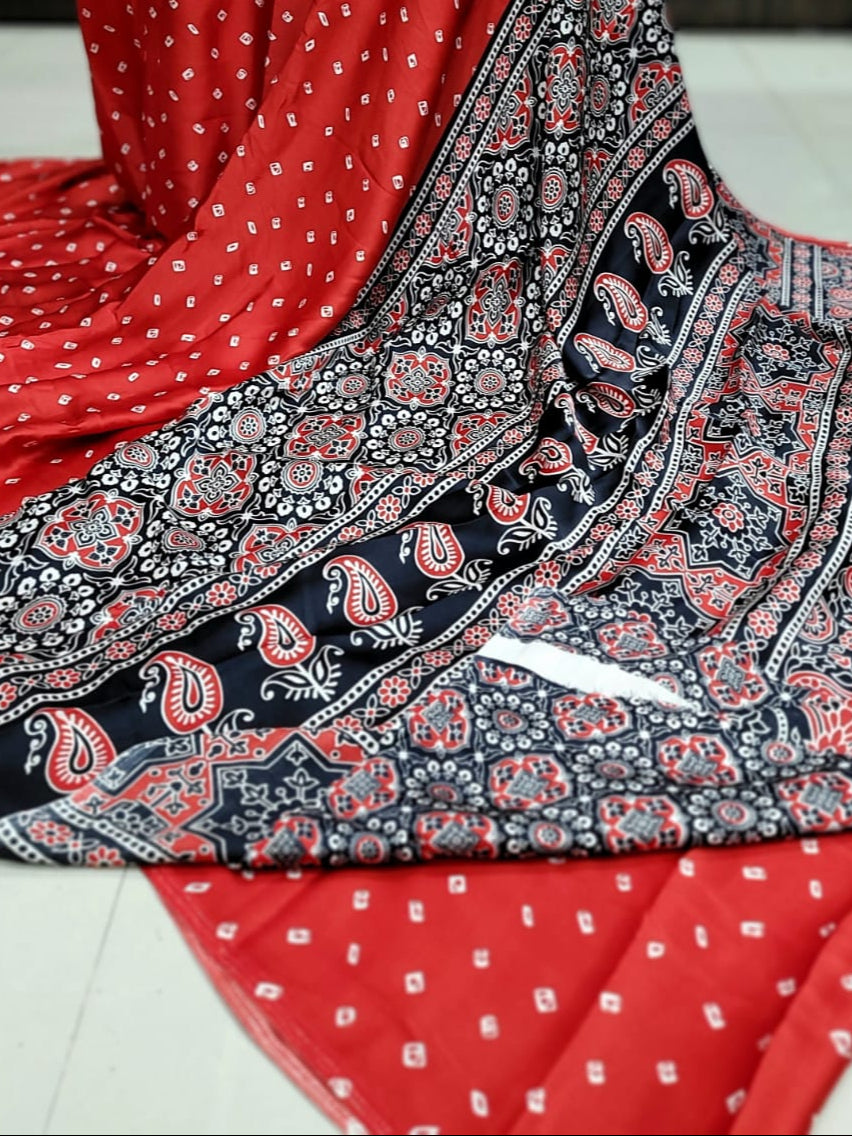 Red Modal Satin Silk Saree